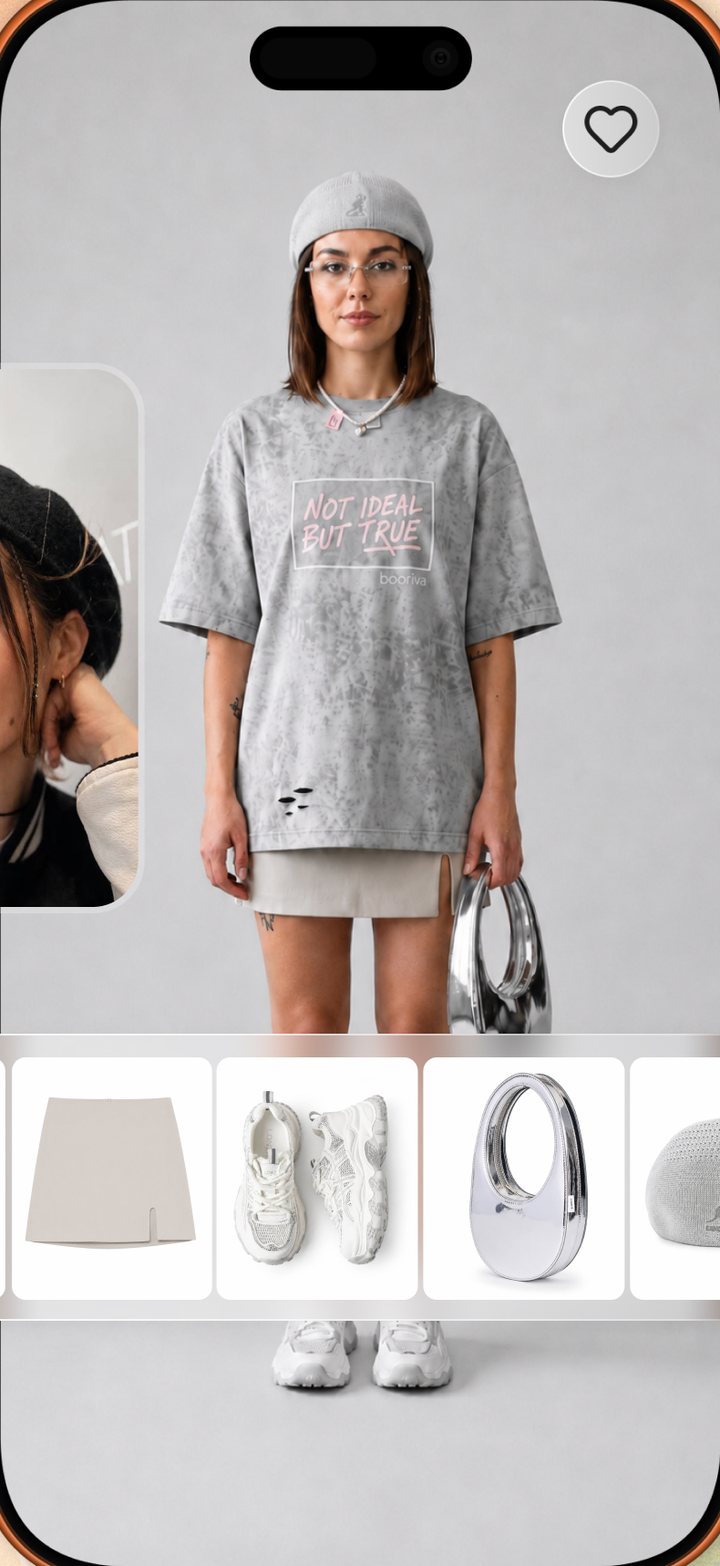 A Lookora AI virtual try-on showing a stylist-picked outfit generated on the user.