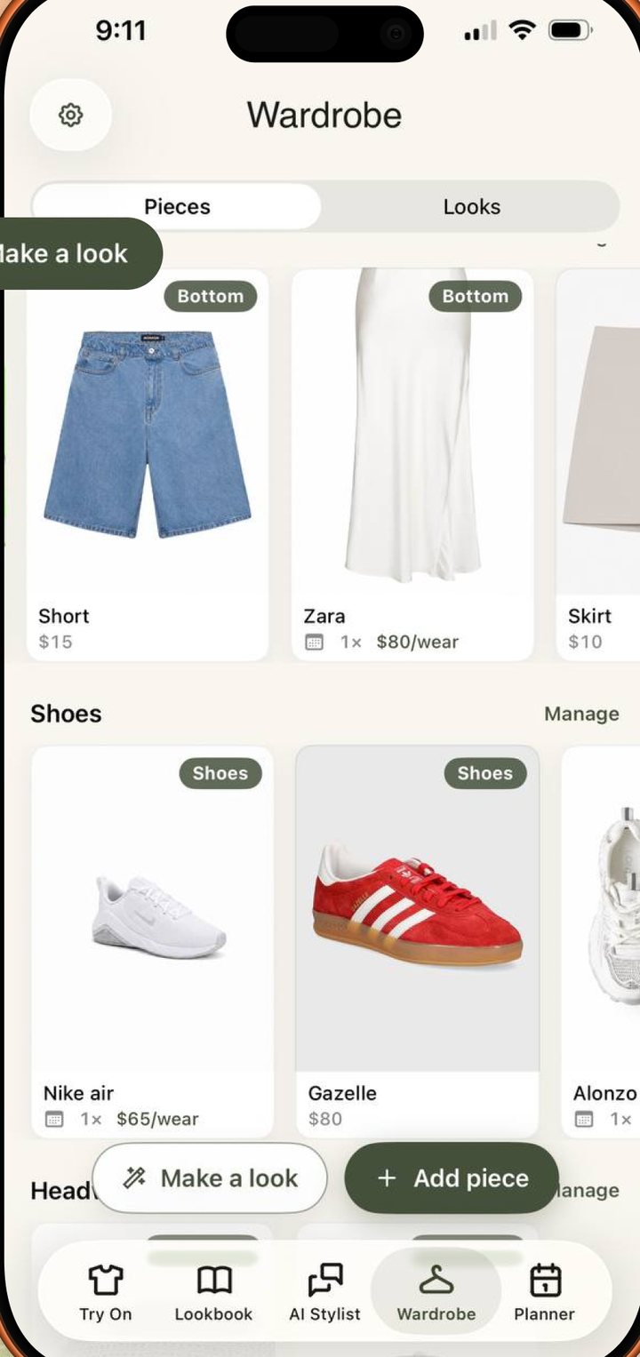 Building a new outfit from clothes already owned inside the Lookora wardrobe.